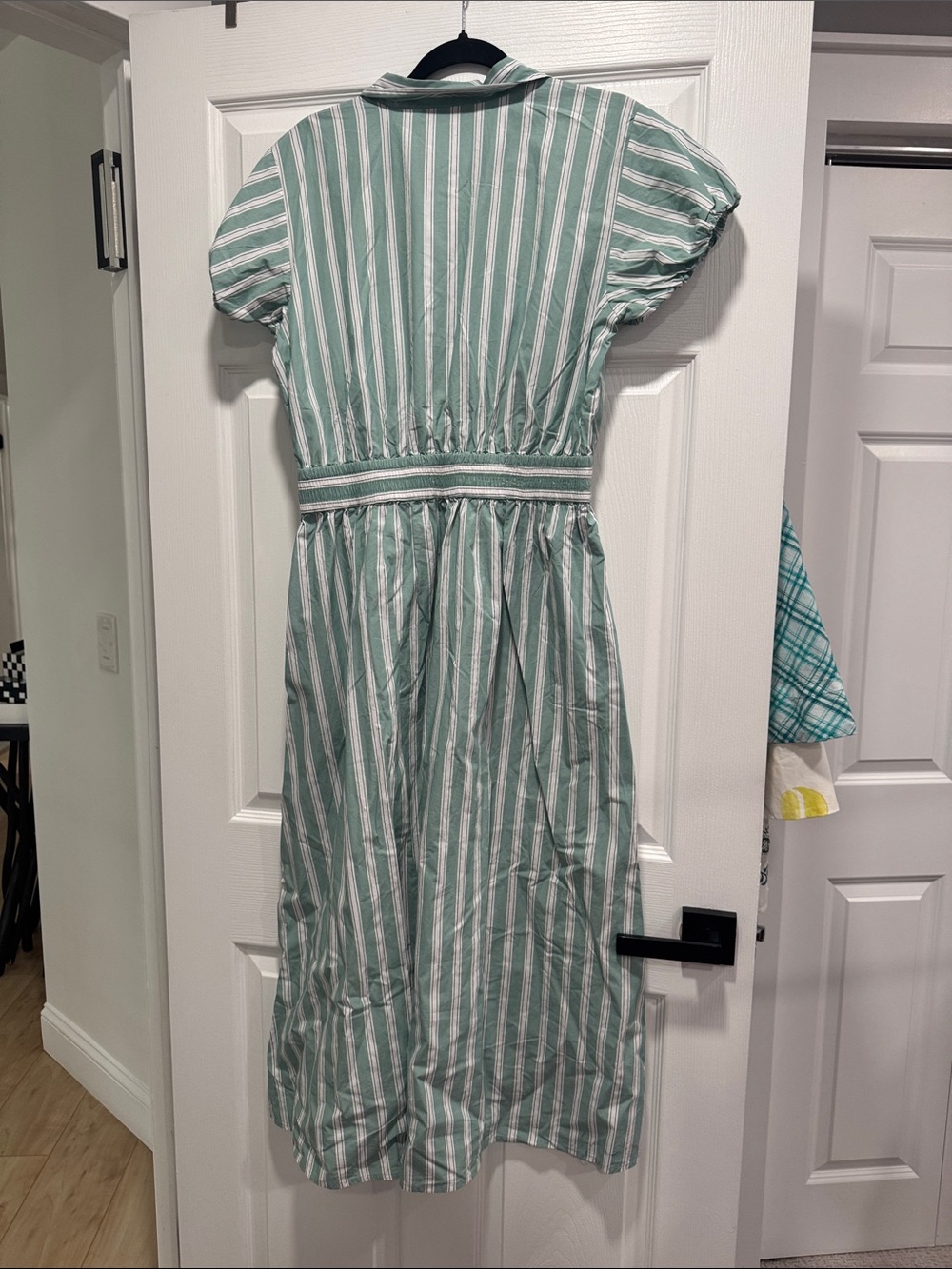 LOFT Mint Green and White Striped Midi Shirt Dress - Picture 2 of 2